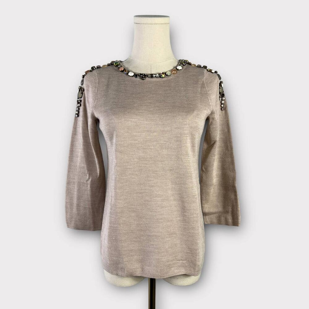 J.Crew Jeweled Neckline Merino Wool Sweater XXS
